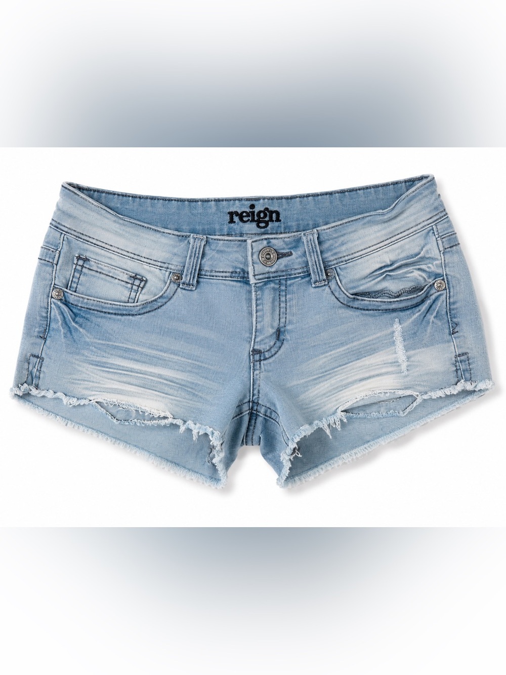 Reign Light Blue Distressed Jean Shorts